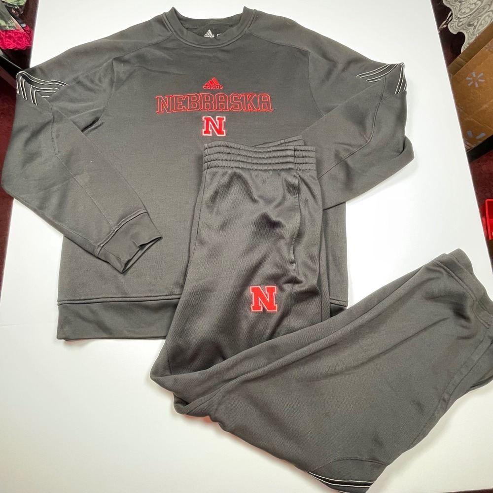 Adidas Nebraska Cornhuskers ClimaWarm Tracksuit Set Mens Black Sweatshirt Pants